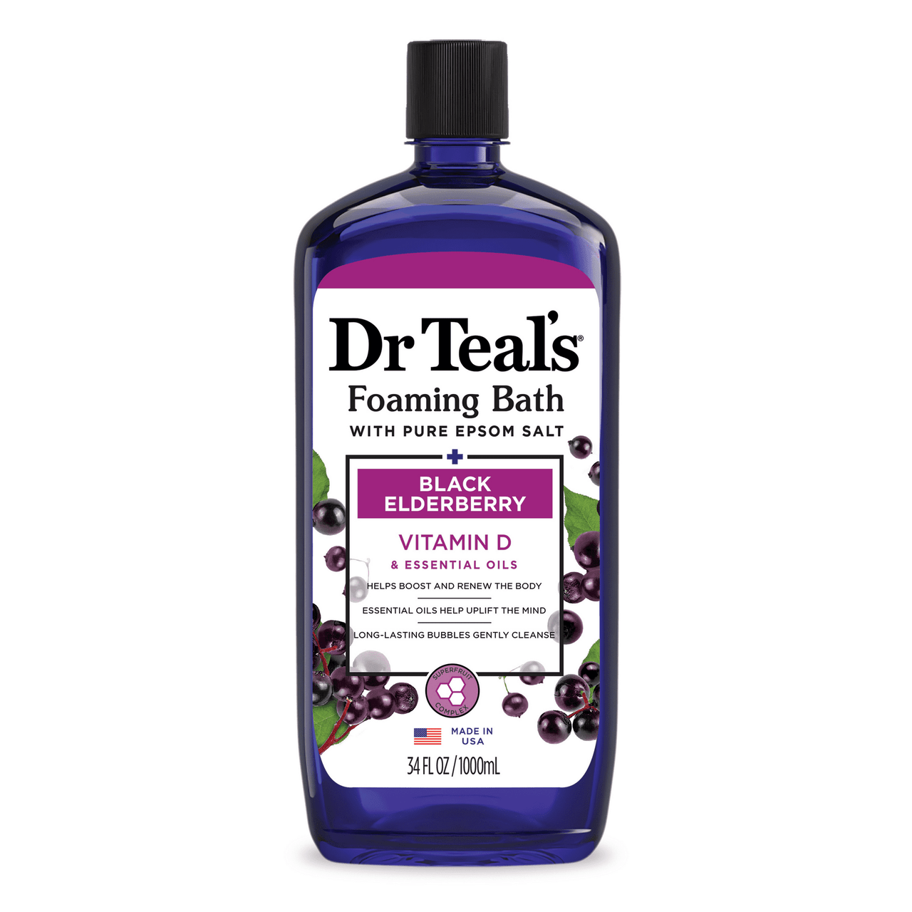 Dr Teals Foaming Bath With Pure Epsom Salt, Black Elderberry And Vitamin D, 34 Oz