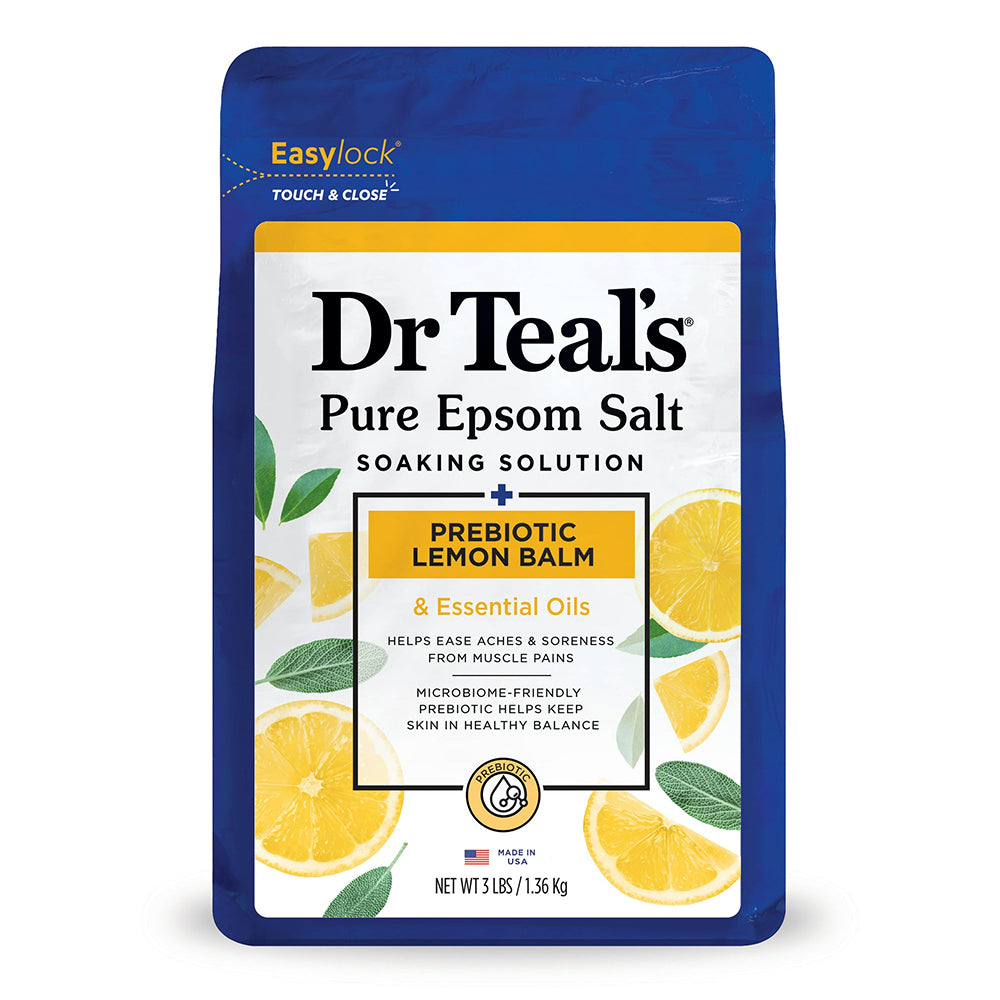 Dr Teals Pure Epsom Salt with Prebiotic Lemon Balm for Relaxation and Skin Nourishment 3lb (1.36kg)