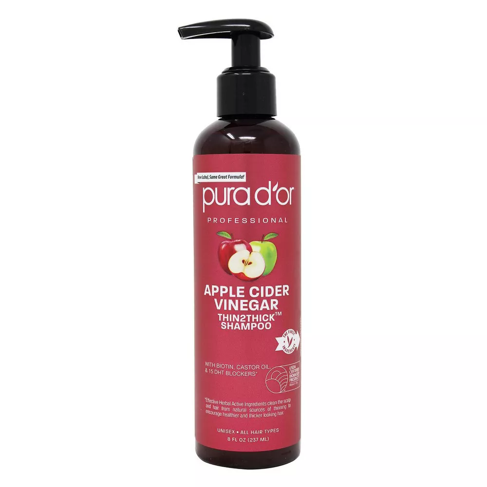 Pura D Or Thin 2 Thick Shampoo, Apple Cider Vinegar, 8 Oz