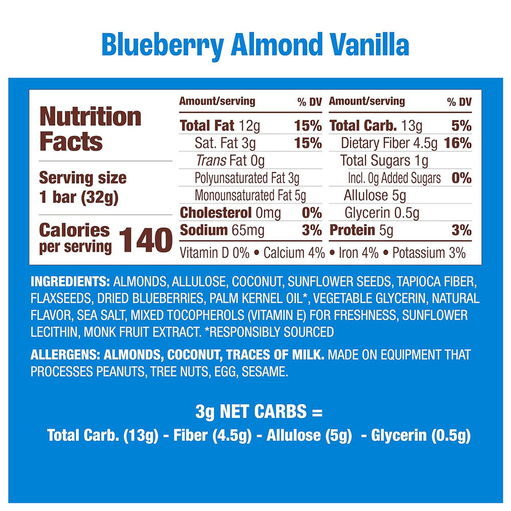 Munk Pack 1g Sugar Granola Bars, Blueberry Almond Vanilla Bars, 4 Ea