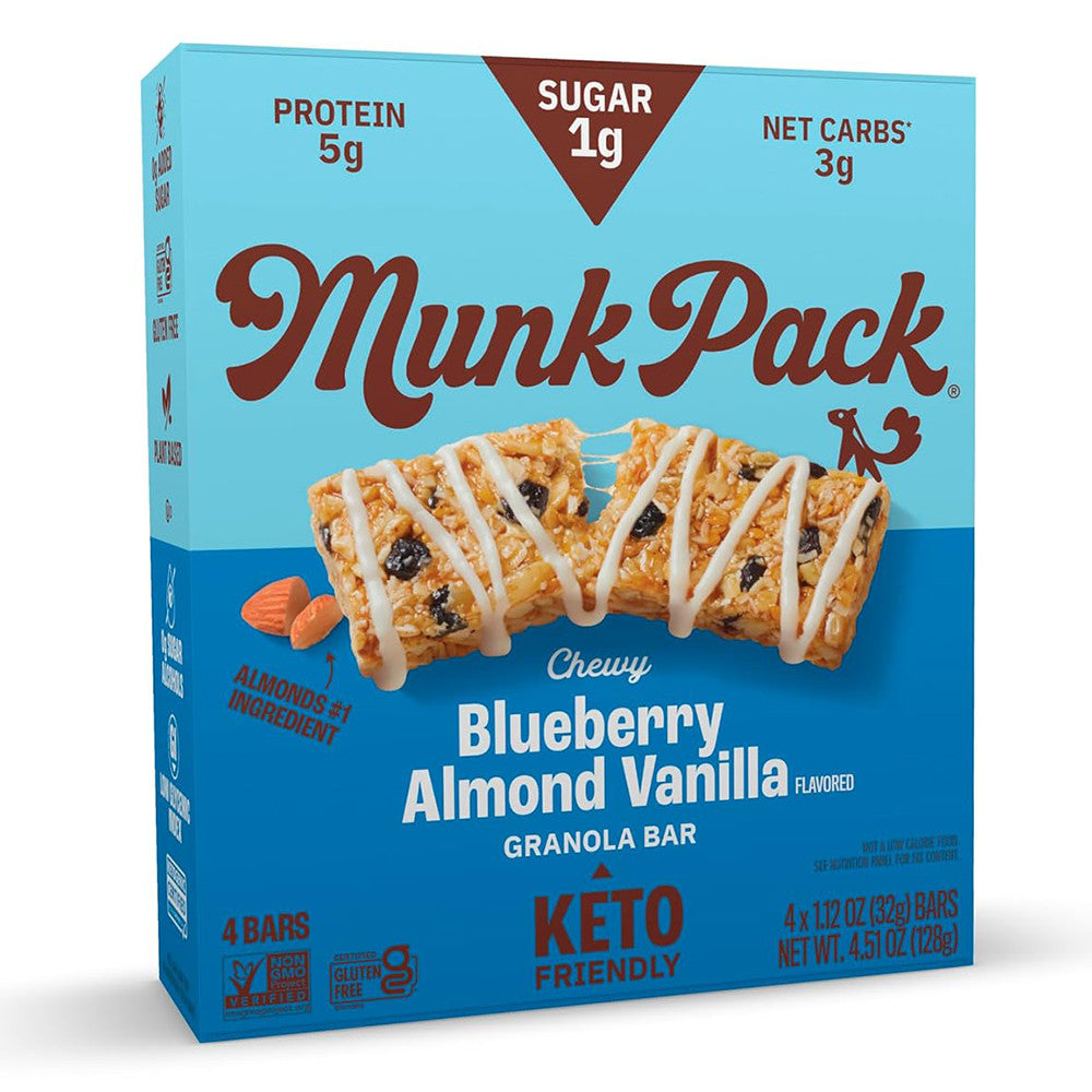 Munk Pack 1g Sugar Granola Bars, Blueberry Almond Vanilla Bars, 4 Ea