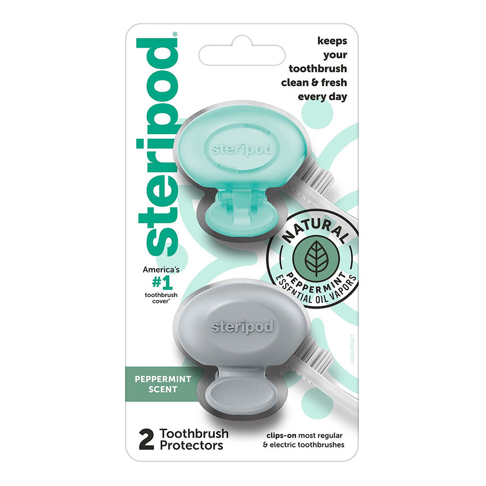Steripod Clip On Toothbrush Protector With Peppermint, 2 Ea
