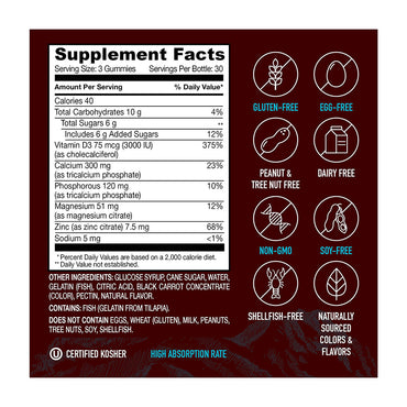 YumVs Strong Earth Calcium, Magnesium and Zinc Gummies for Bone, Raspberry Flavor, 90 Ea