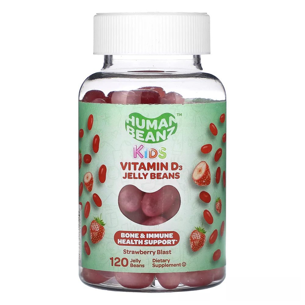 Human Beanz Kids Vitamin D3 Jelly Beans Strawberry Blast for Bone and Immune Health Support 120Ea