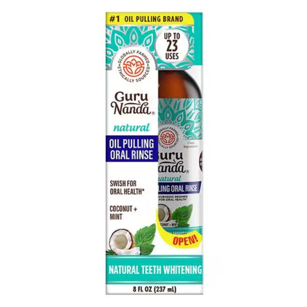 GuruNanda Coconut and Mint Oil Pulling Oral Rinse for Fresh Breath 8Oz (237ml)