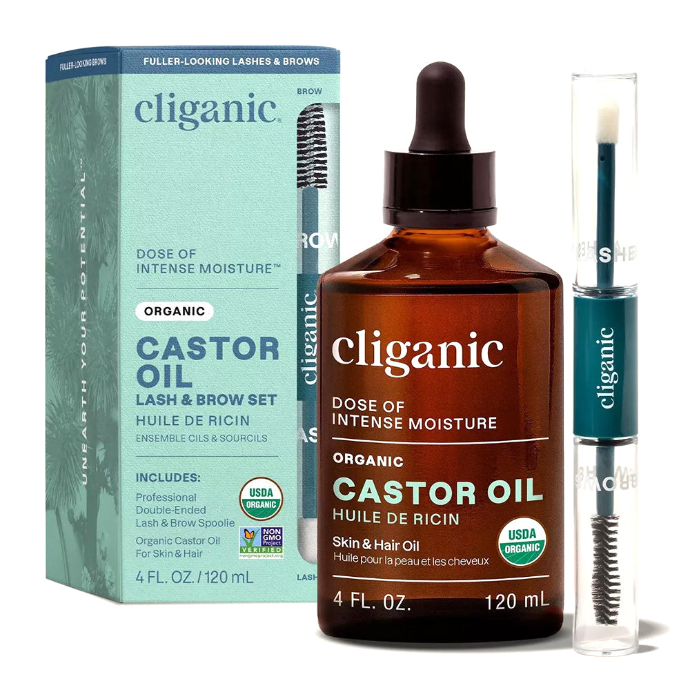 Cliganic Organic Castor Oil for Hydrating Skin Hair and Fuller Looking Lashes and Brows 4Oz (120ml)