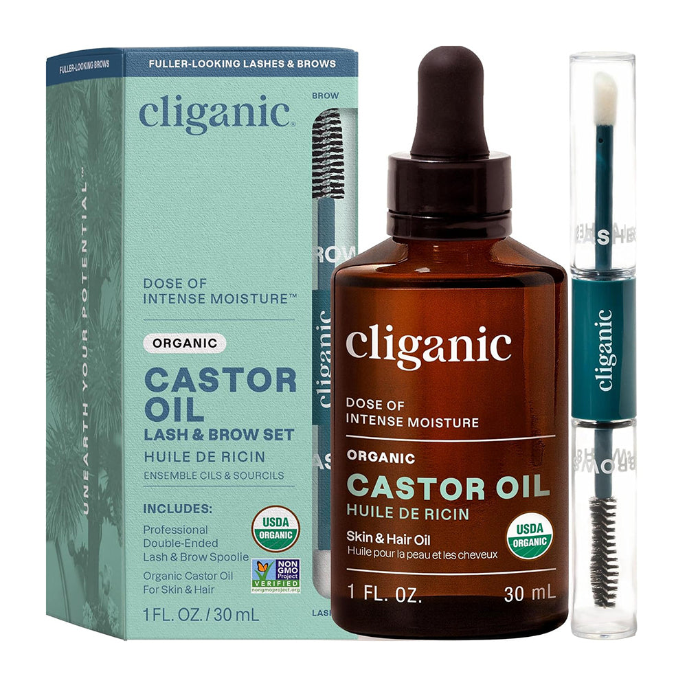 Cliganic Organic Castor Oil Lash and Brow Pure Set 1Oz (30ml)