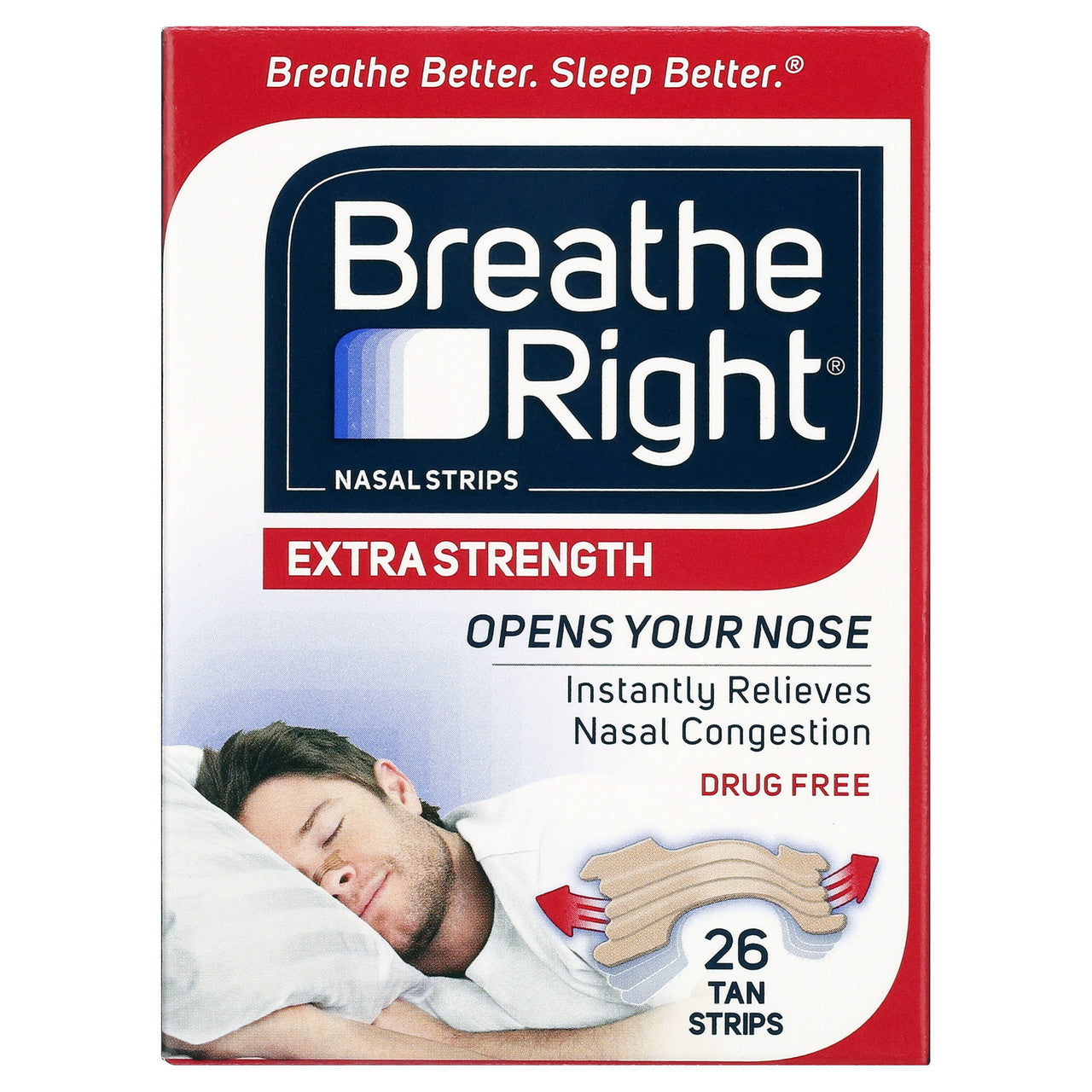 Breathe Right Nasal Strips for Congestion Relief Extra Tan Drug-Free, 26 Ea