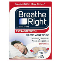 Breathe Right Nasal Strips for Congestion Relief Extra Tan Drug-Free, 26 Ea