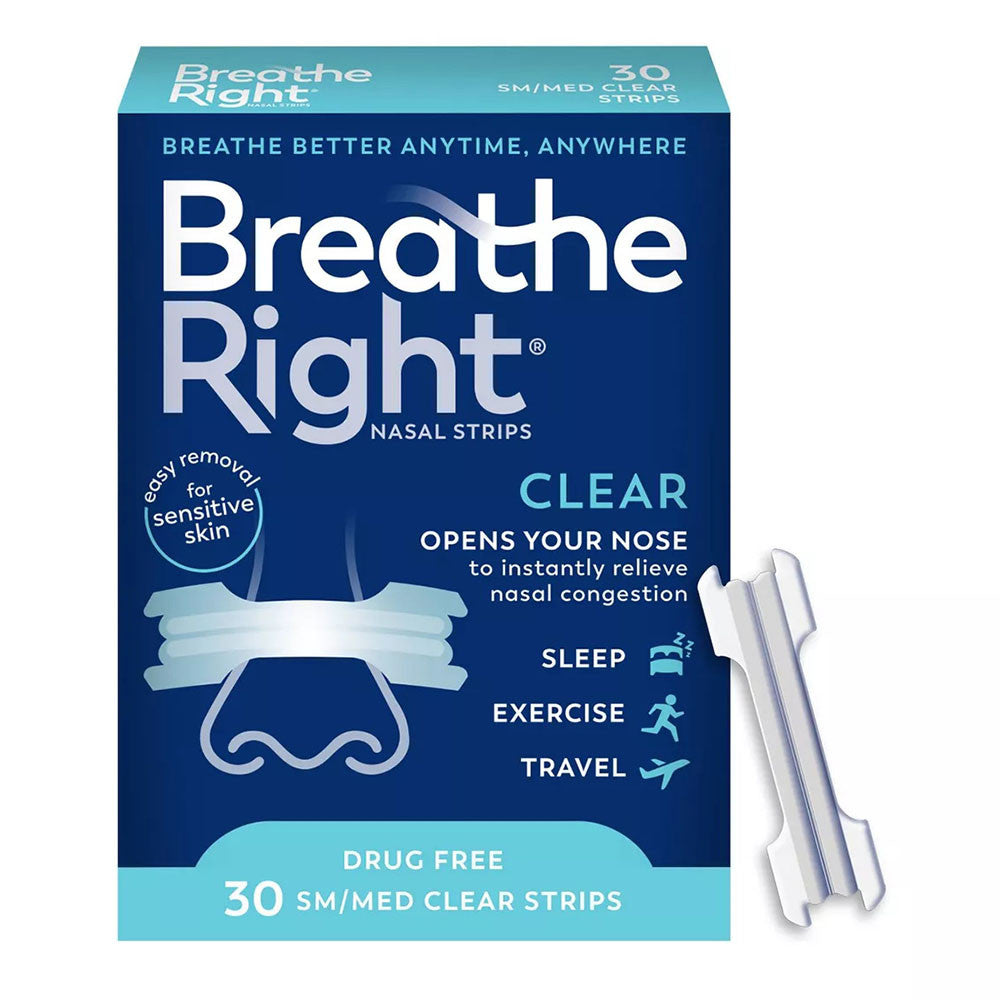 Breathe Right Clear Nasal Strips For Congestion Relief, Small And Medium, 30 Ea