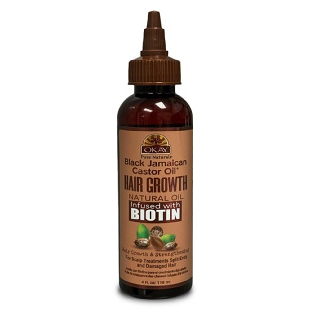 Okay Pure Naturals Black Jamaican Castor Hair Growth Oil with Biotin for Damaged Hair 4Oz (118ml)