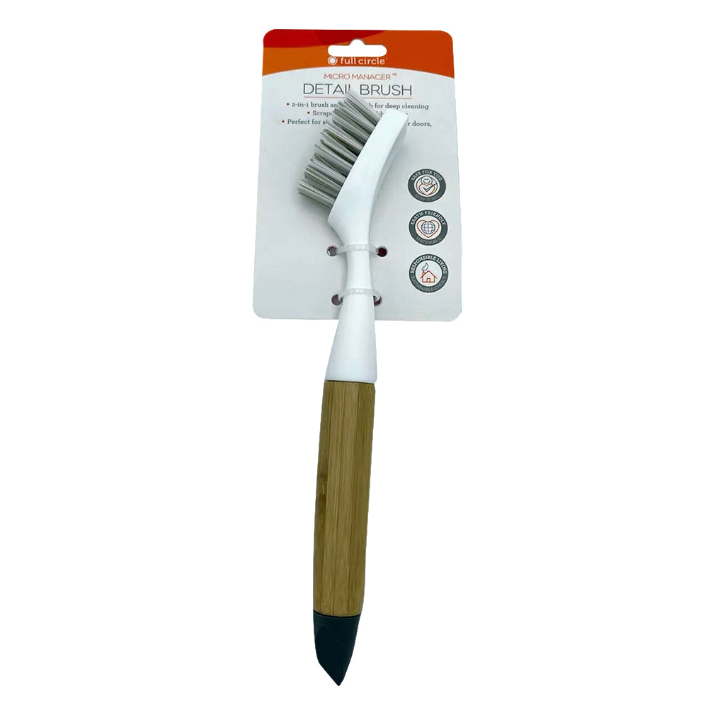 Full Circle Micro Manager Detail Brush White Soft Detail Nib on Bottom Fits Perfect for Sink Drains and Faucets 1Ea