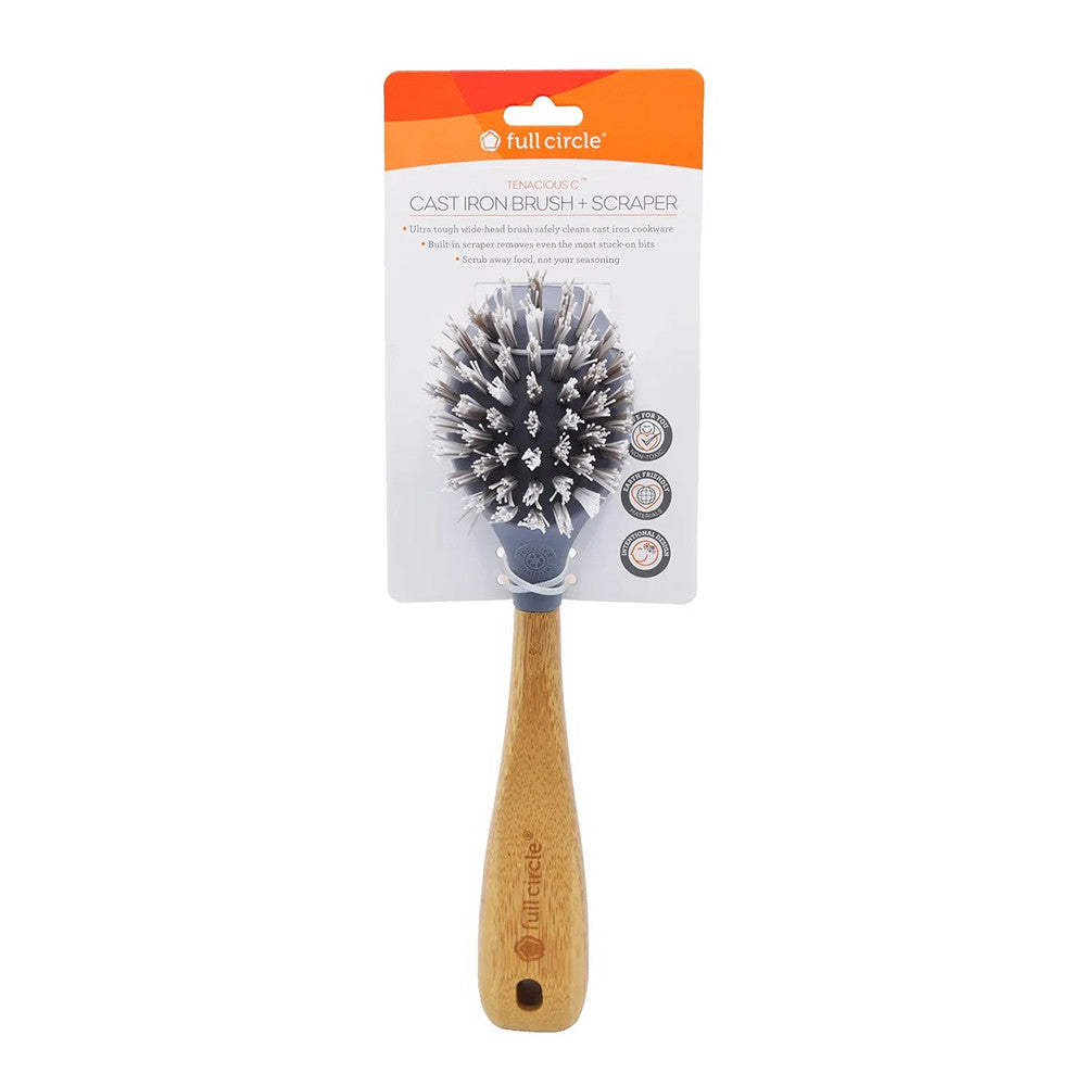 Full Circle Cast Iron Dish Wash Brush and Scraper with Bamboo Handle, 1 Ea