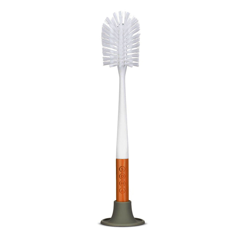 Soma Long Curved Head Bottle Brush With Silicone Stand And Bamboo Handle, 14 Inch, 1 Ea