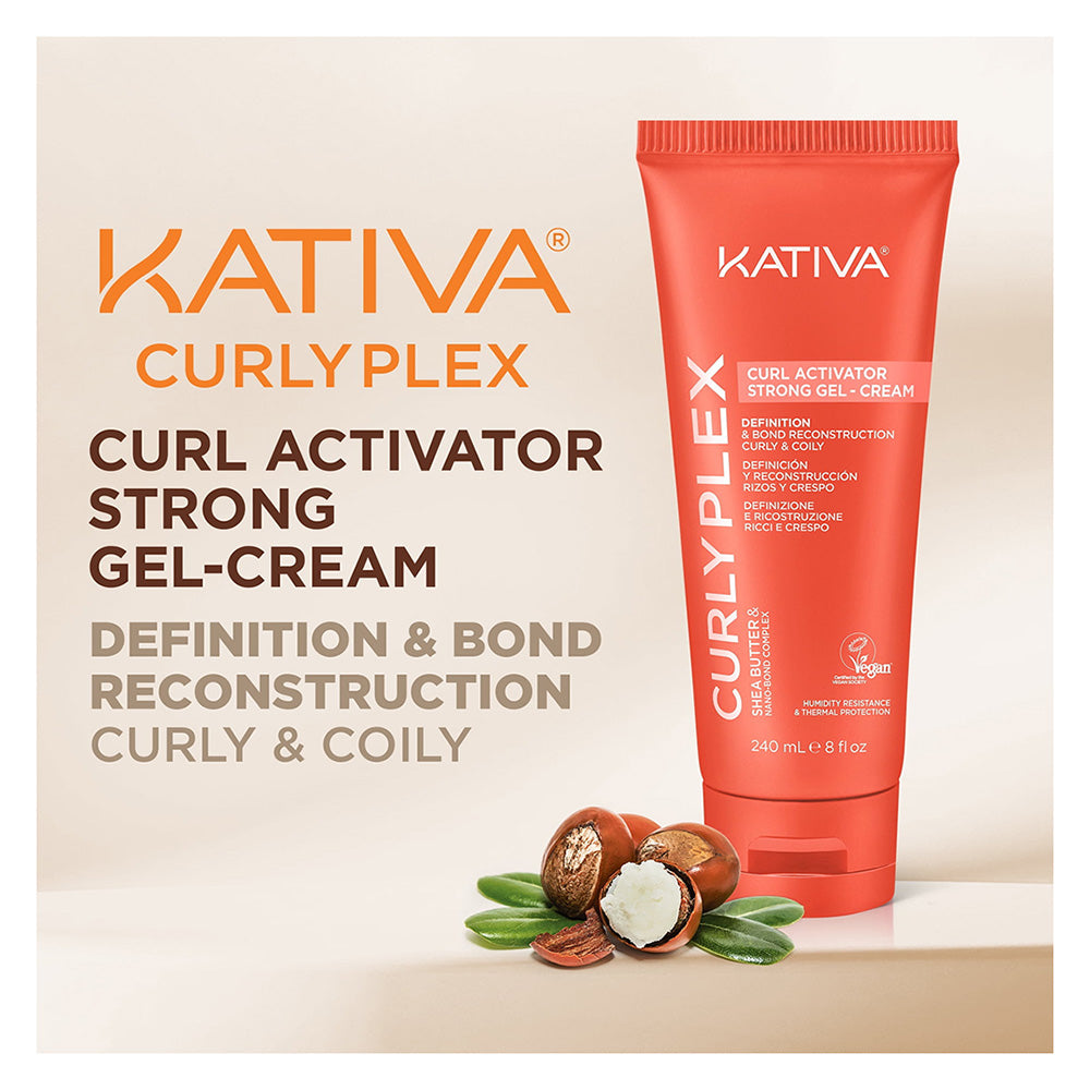 Kativa Curly Plex Curl Activator Strong Gel Cream Humidity Resistance and Thermal Protection 8Oz (240ml)