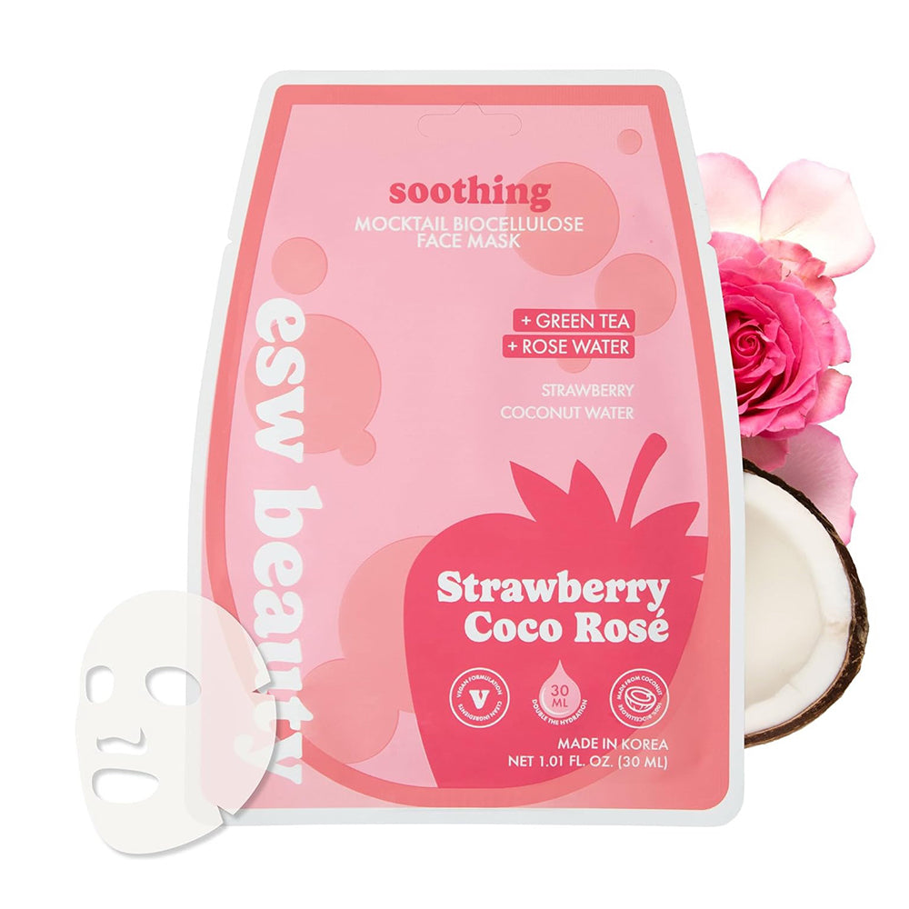 Esw Beauty Raw Juice Soothing Face Mask Strawberry Coco?Rose for Sensitive Skin Reduces Redness and Nourishes 10Ea