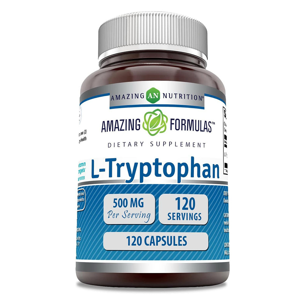 Amazing Formulas L-Tryptophan 500 Mg Capsules Non-GMO Amino Acid for Sleep and Mood Support 120Ea