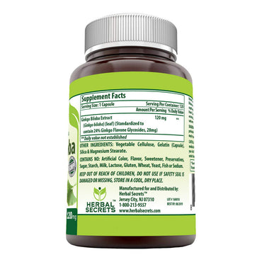 Herbal Secrets Ginkgo Biloba Supplement 120Mg Capsules, 120 Ea