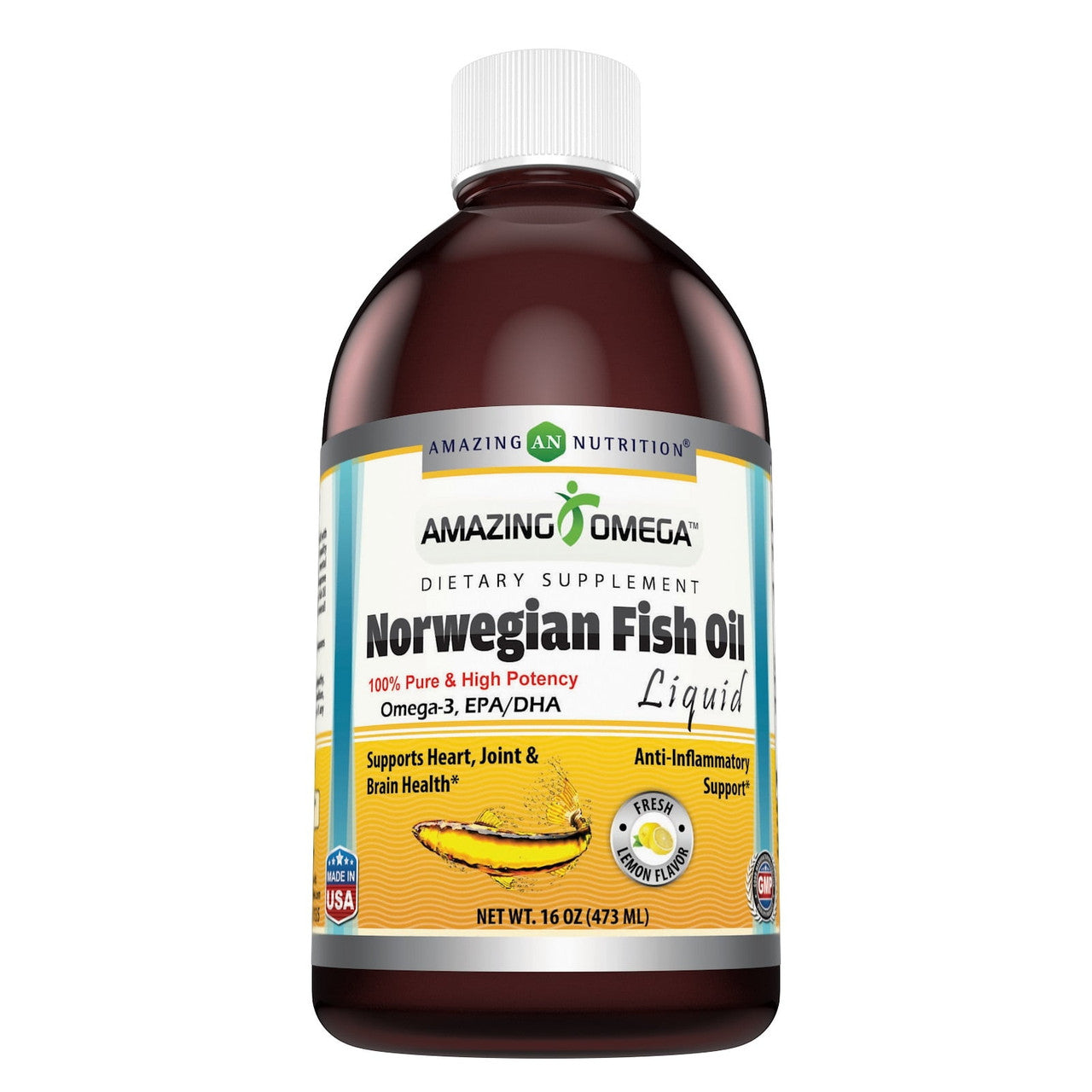 Amazing Nutrition Amazing Omega Norwegian Cod Liver Oil, Lemon Flavor, 16 Oz