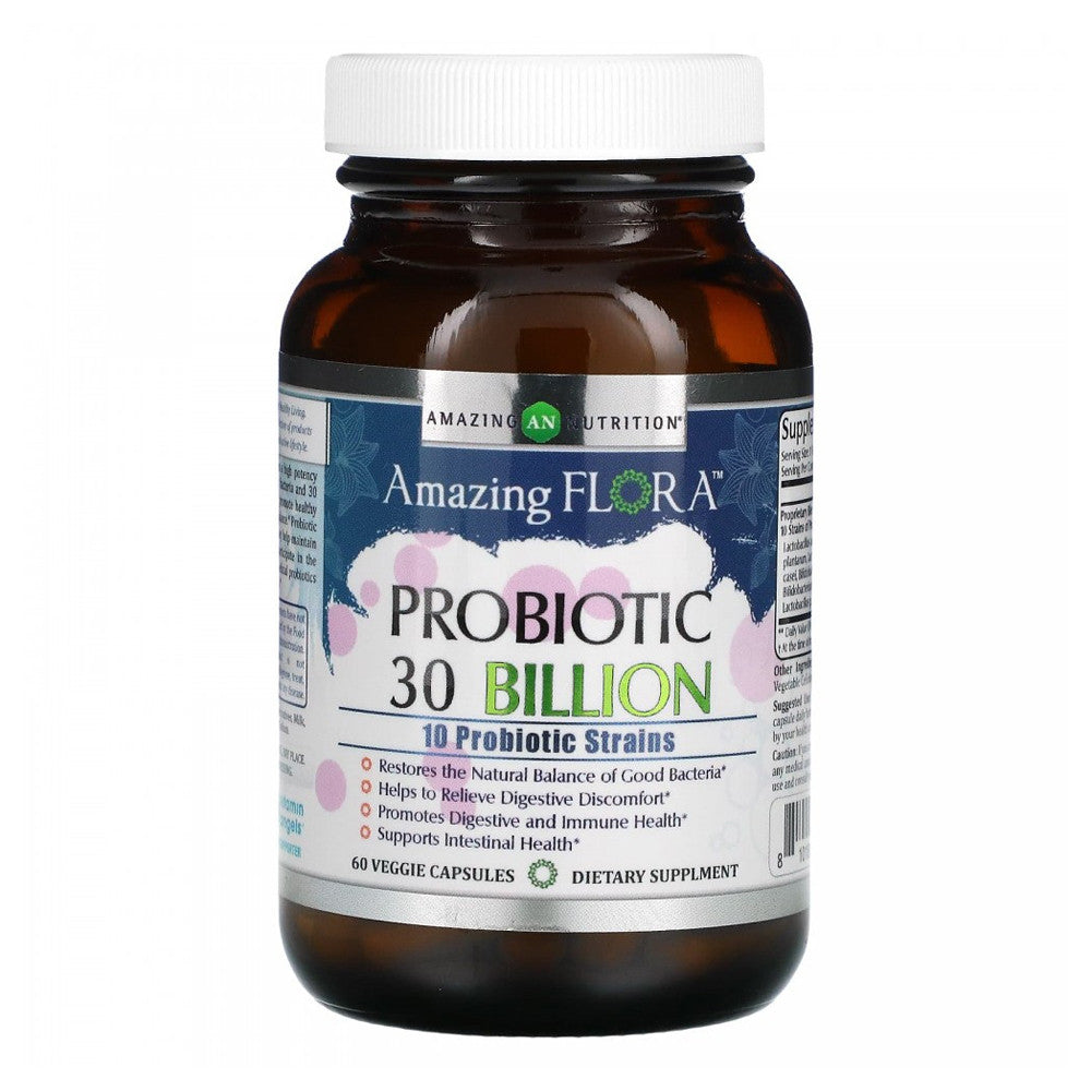 Amazing Nutrition Amazing Flora Probiotic 10 Strains 30 Billion Capsules, 60 Ea