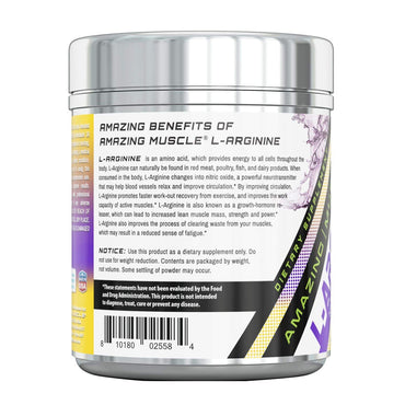 Amazing Nutrition Amazing Muscle L Arginine Essential Amino Acid Powder, Unflavored, 16 Oz
