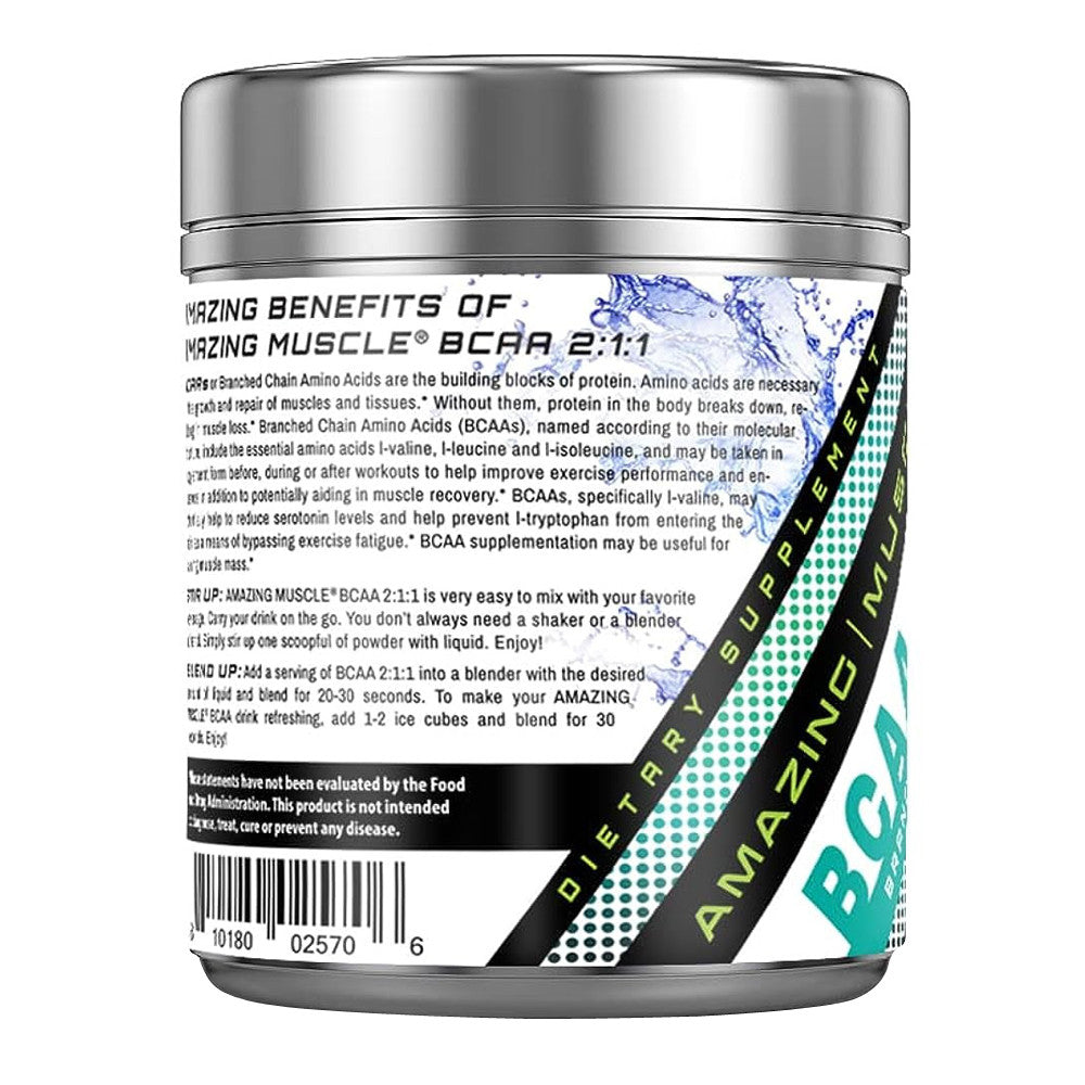 Amazing Nutrition Amazing Muscle BCAA Dietary Supplement 2:1:1 Branched Chain Amino Acid, Unflavored, 16 Oz