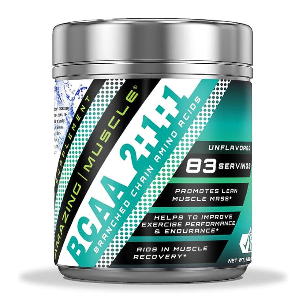 Amazing Nutrition Amazing Muscle BCAA Dietary Supplement 2:1:1 Branched Chain Amino Acid, Unflavored, 16 Oz