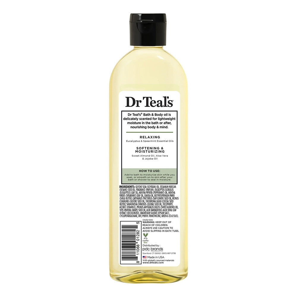 Dr Teals Bath and Body Oil Moisture Plus Relax and Relief Eucalyptus and Spearmint Essential Oils, 8.8 Oz