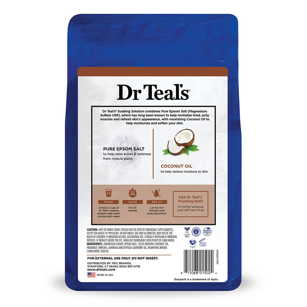 Dr. Teals Pure Epsom Salt Soaking Solution, Coconut Oil To Nourish And Protect Skin, 3 Lbs