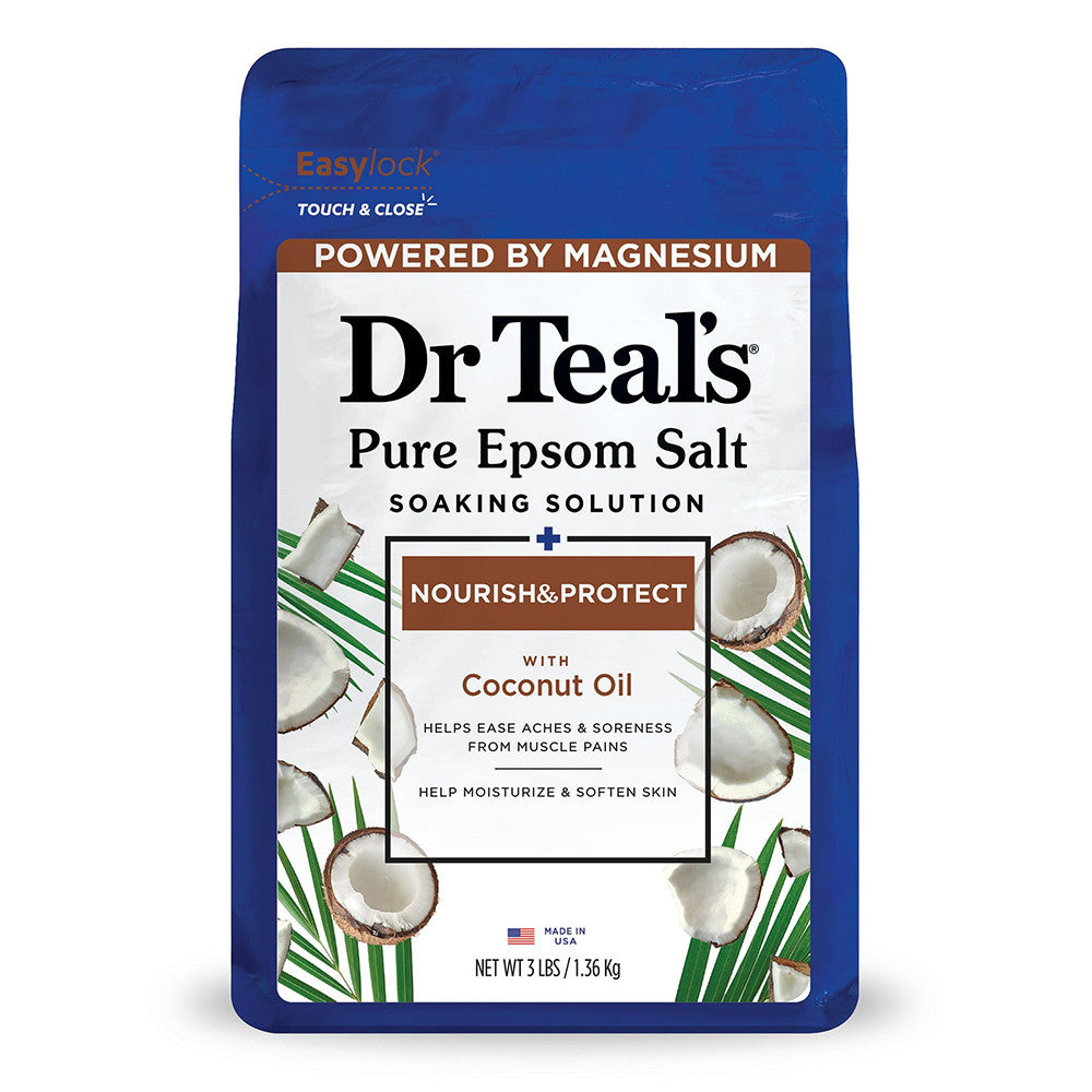 Dr. Teals Pure Epsom Salt Soaking Solution, Coconut Oil To Nourish And Protect Skin, 3 Lbs