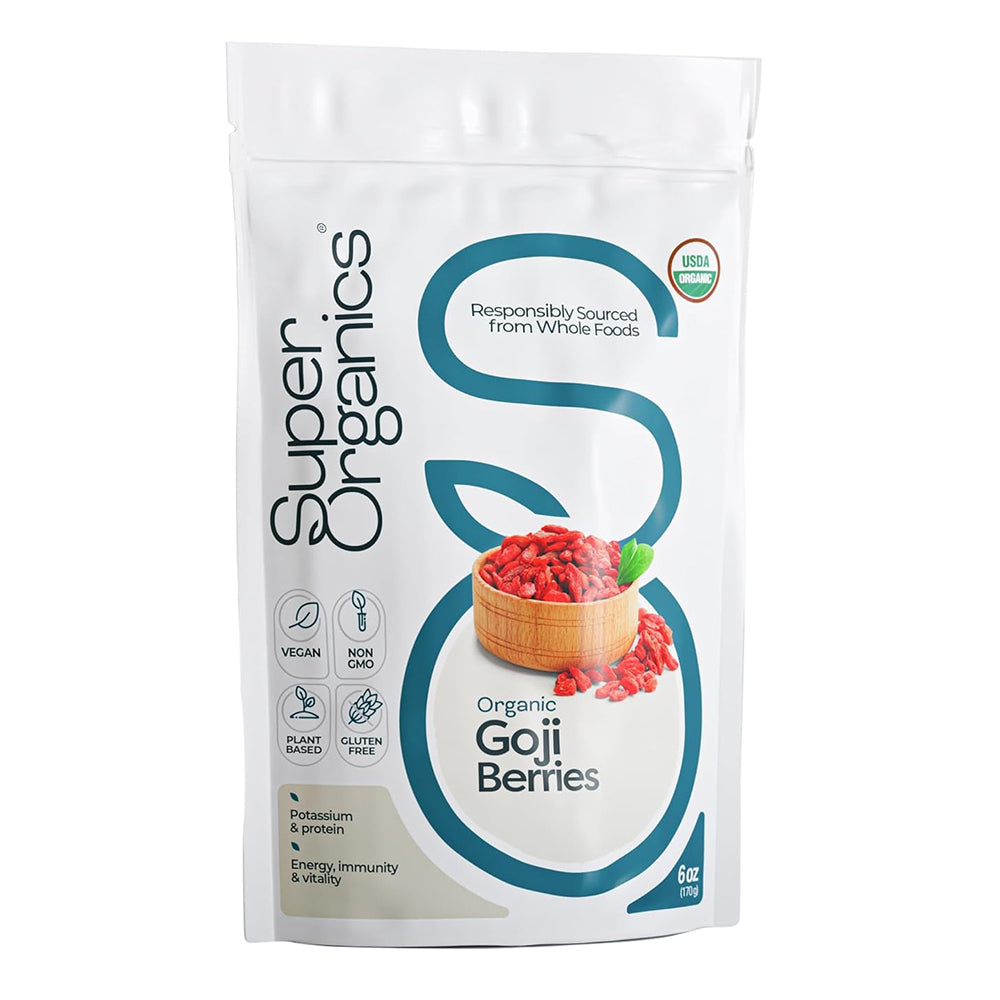 Super Organics Goji Berries Rich in Potassium and Protein for Energy Immunity and Vitality 6Oz (170g)