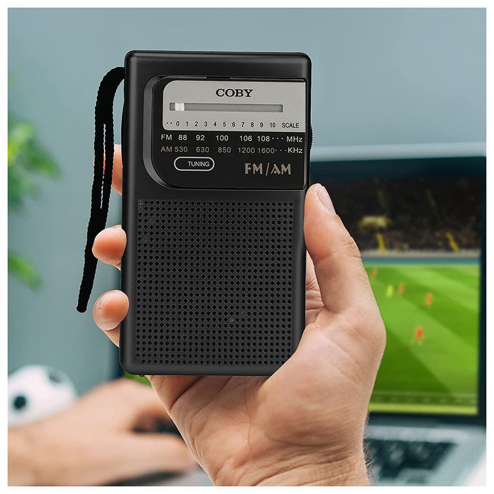 Coby Pocket Size AM and FM Radio Stereo Earbuds, Black, 1 Ea