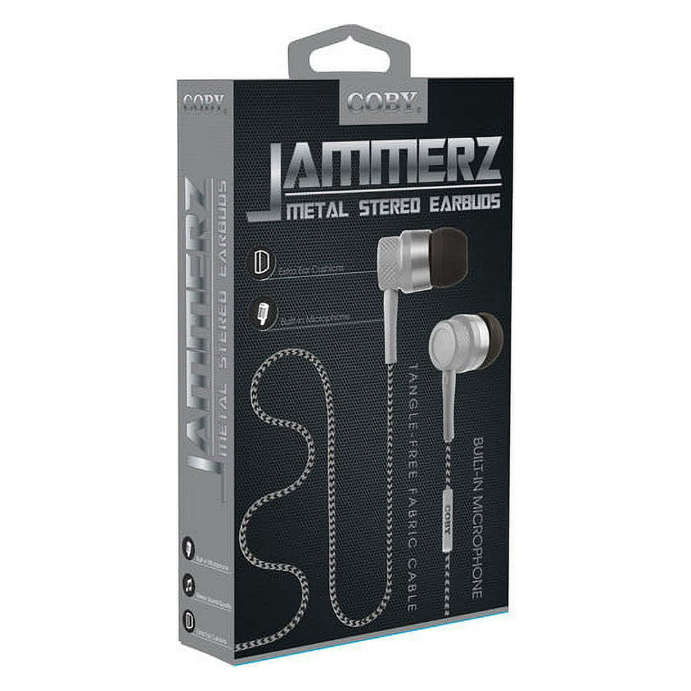 Coby Jammerz Metal Stereo Earbuds, Silver, 1 Ea