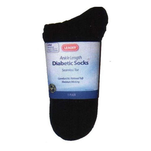 Leader Diabetic Ankle Socks, Black, Medium, 1 Pair