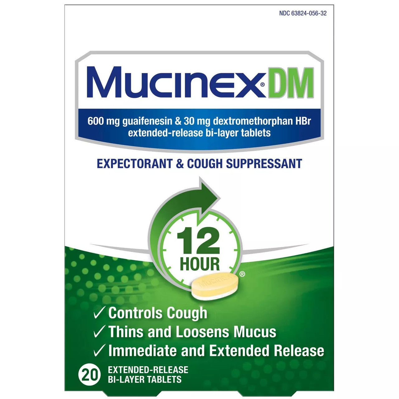 Mucinex Dm Guaifenesin Cough Suppressant Extended Release Tablets, 600 Mg - 20 Each