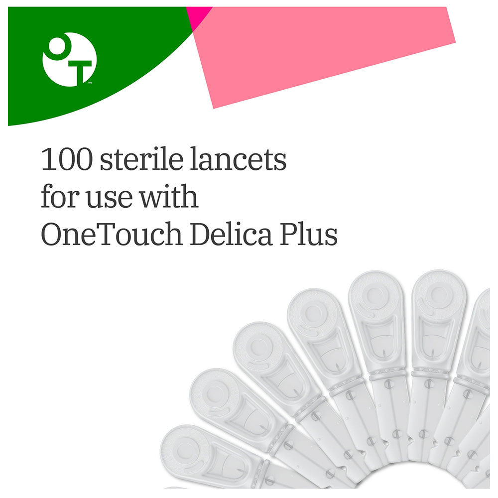 OneTouch Delica Plus Lancets for Diabetes Testing 33 Gauge for Lancing Device, 100 Ea