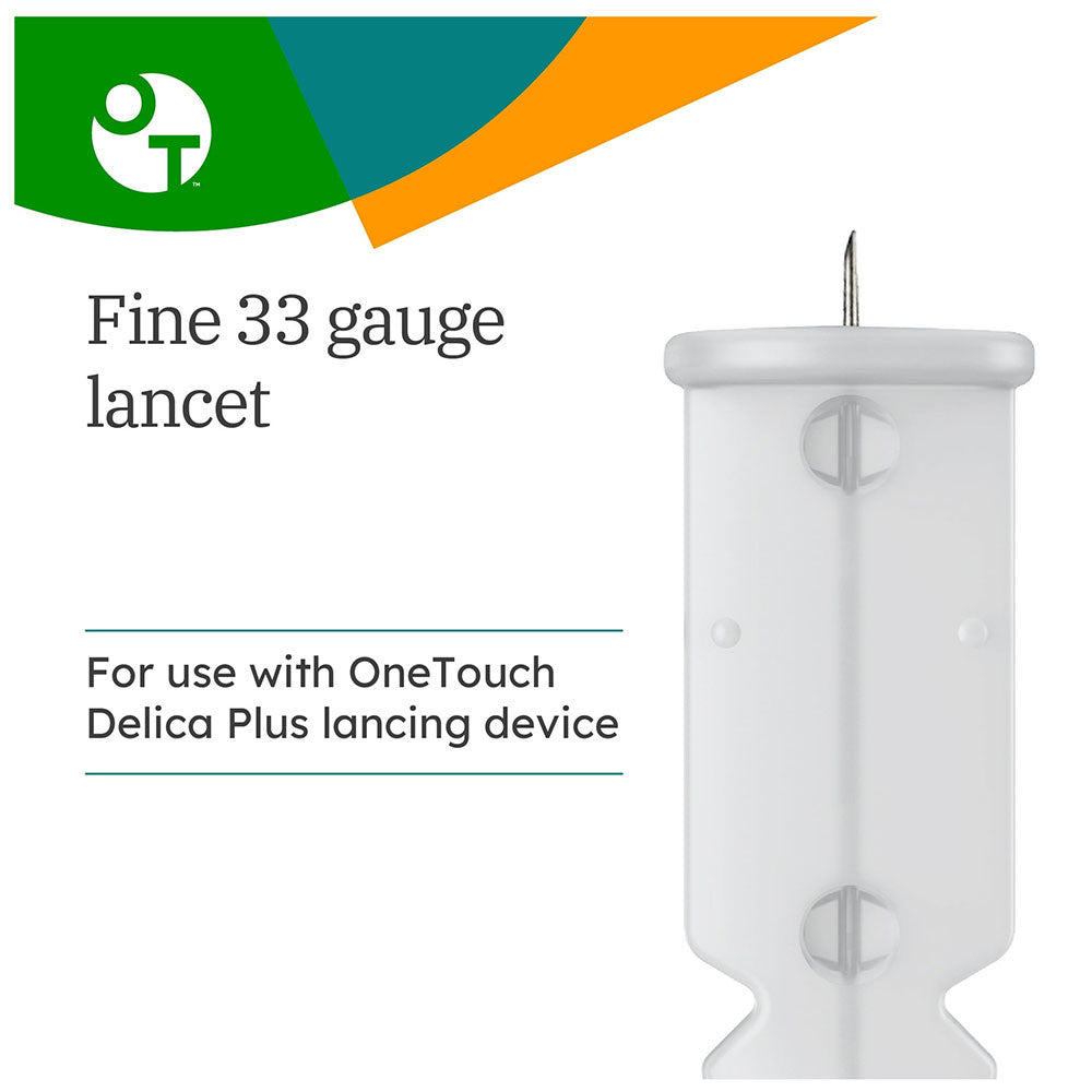 OneTouch Delica Plus Lancets for Diabetes Testing 33 Gauge for Lancing Device, 100 Ea