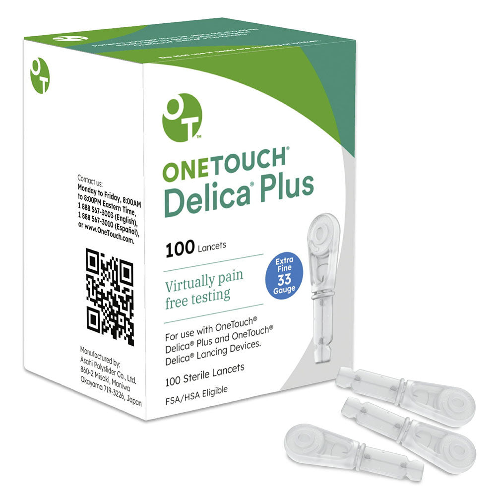 OneTouch Delica Plus Lancets for Diabetes Testing 33 Gauge for Lancing Device, 100 Ea