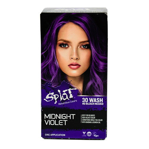 Splat Rebellious Colors 30 Wash No Bleach Needed Hair Color Kit, MIDNIGHT VIOLETT, 6 Oz