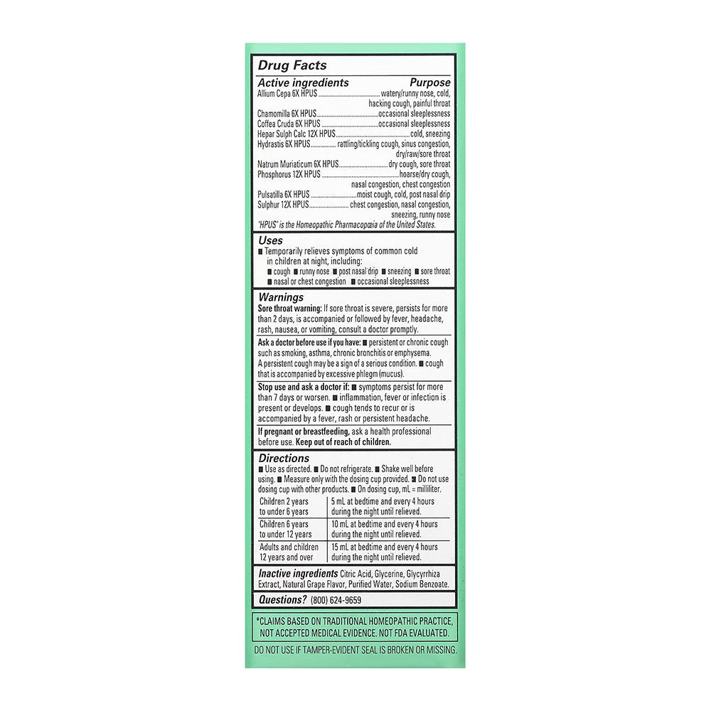 Hyland's Naturals Kids Cold & Cough Nighttime Syrup, Grape, 4 Oz