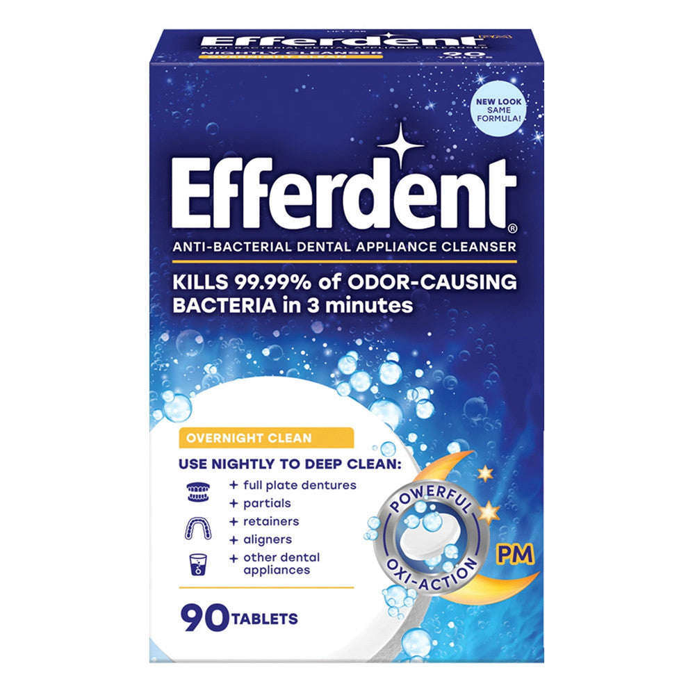 Efferdent PM Overnight Anti-Bacterial Denture Cleanser Tablets - 90 ea