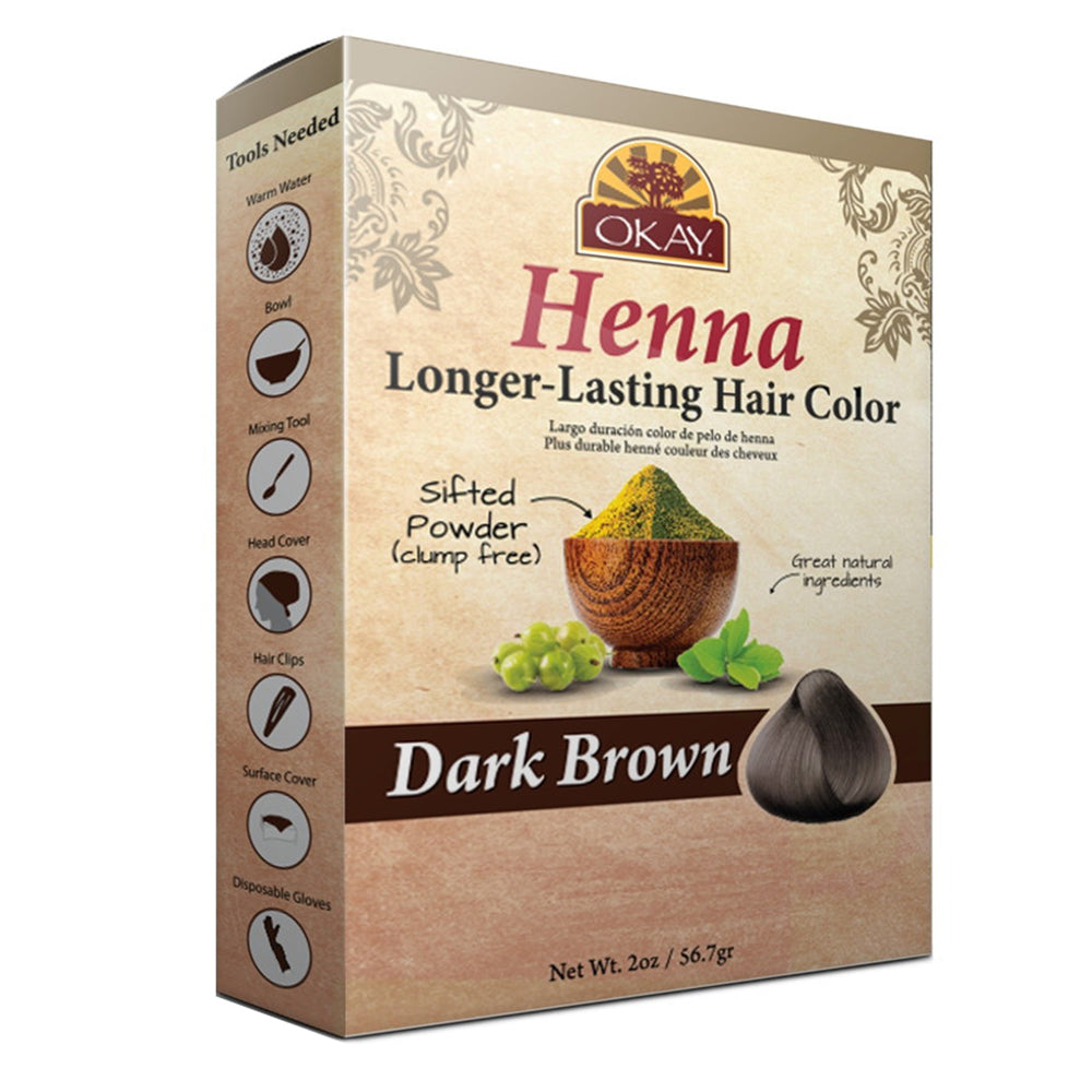 Okay Henna Longer Lasting Hair Color Dark Brown with Natural Ingredients 2Oz (56.7g)