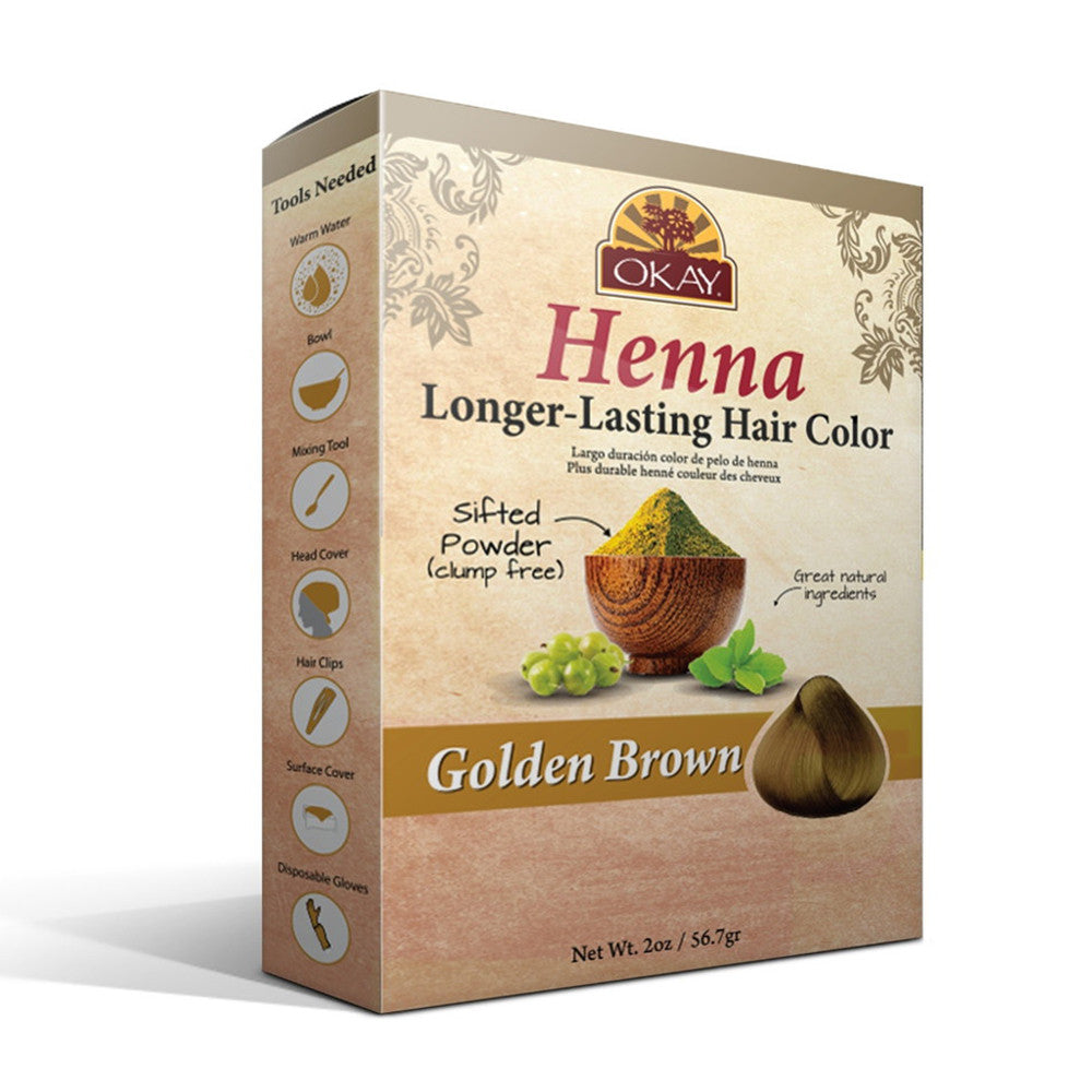 Okay Henna Long Lasting Hair Color, Golden Brown, 2 Oz