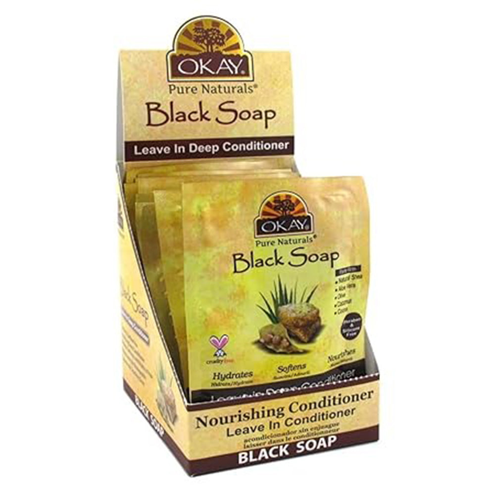 Okay Leave In Deep Conditioning Packettes Black Soap for Softens Nourishes Hair 12Ea