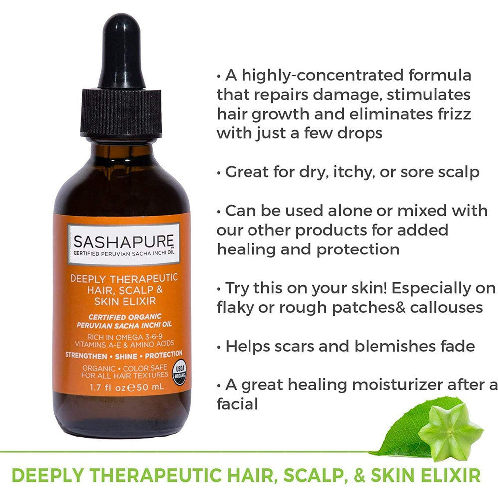 Sashapure Deeply Therapeutic Hair, Scalp and Skin Elixir, 1.7 Oz
