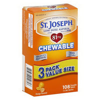 St.Joseph Aspirin Low Dose 81 Mg Chewable Tablets, Orange Flavor, 108 Ea