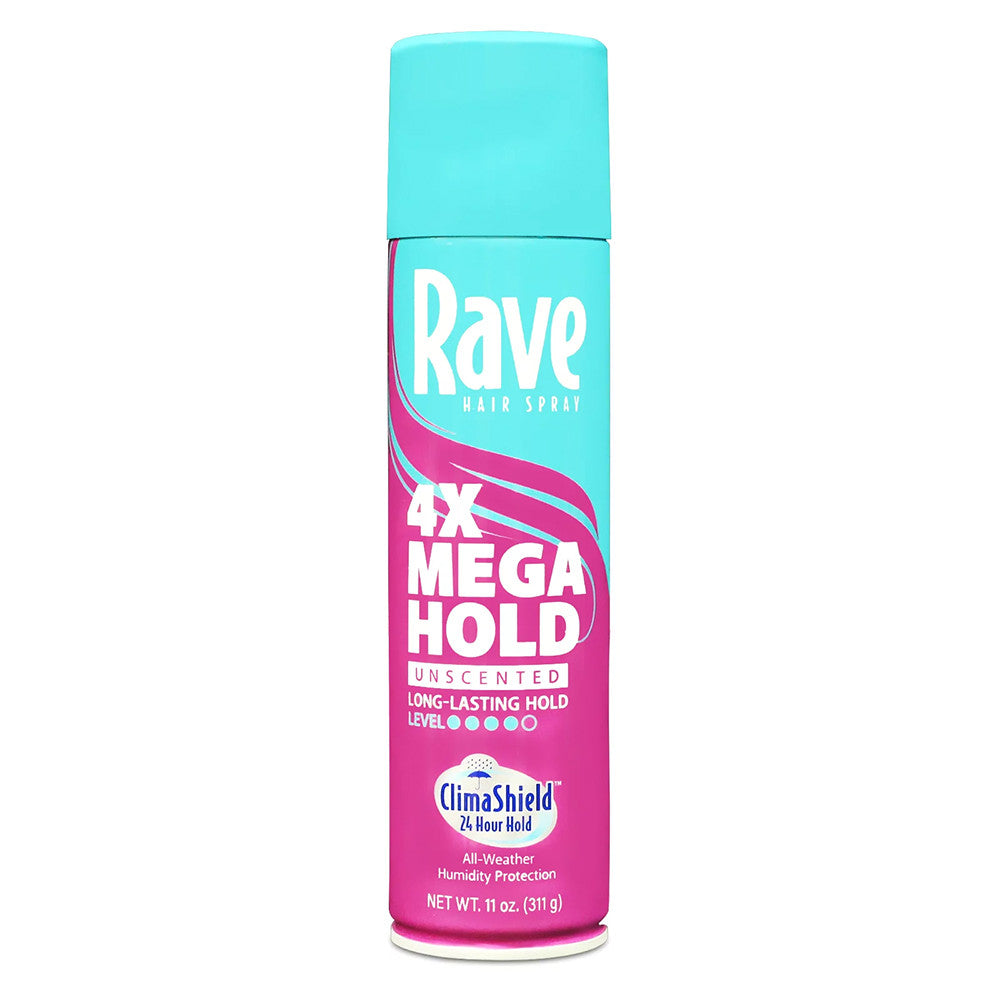 Rave 4x Mega Hold Clima Shield Unscented Aerosol Hairspray, 11 Oz
