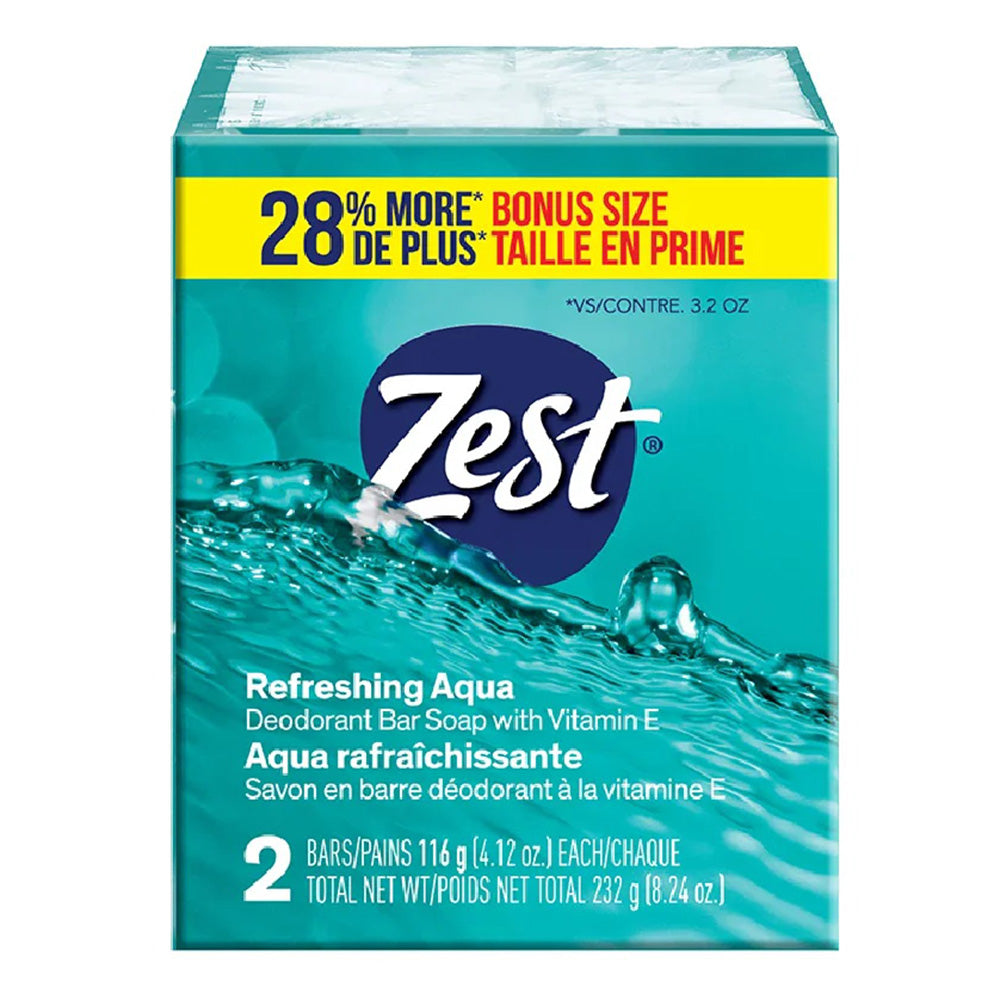 Zest Refreshing Aqua Deodorant Bar Soap 8.24g (232g) 2Ea