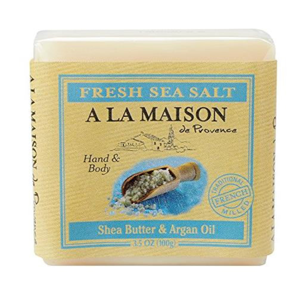 A La Maison Fresh Sea Salt Bar with Shea Butter Argon Oil for Hand and Body Soap 3.5Oz (100g)