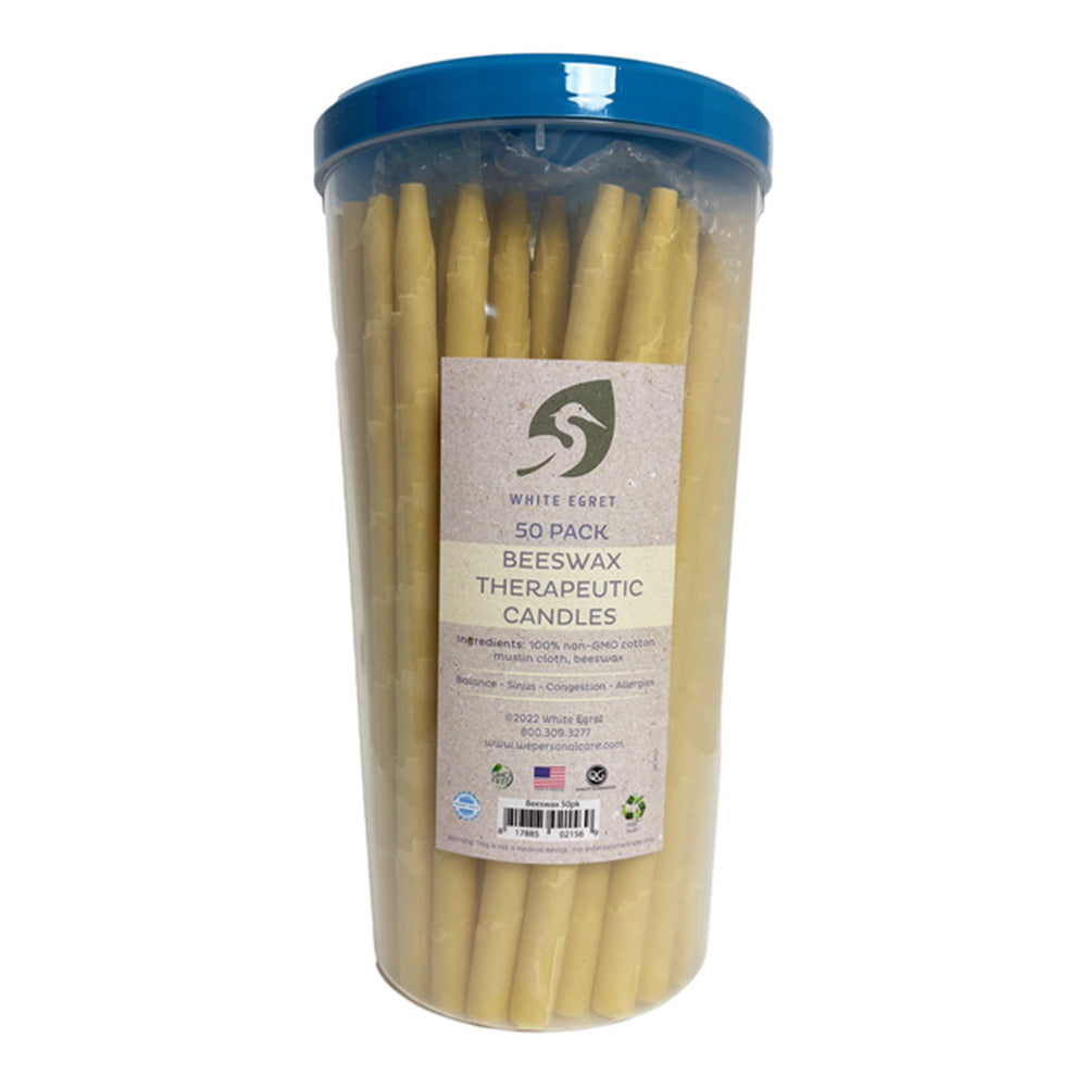 White Egret Beeswax Therapeutic Candles for Natural Ear Candling 50Ea